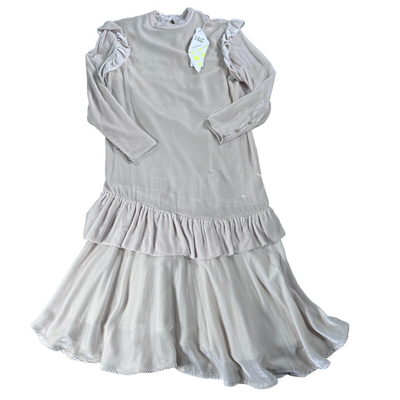 Tia Cibani Kids Girl 13/14 Year Old Cream Velvet Rumspringa Flounce Ruffle Dress